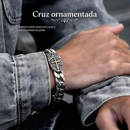 【50% de descuento】✨【Fabricado en plata pura】🔥Pulsera vintage para hombre con diseño de la suerte, estilo punk urbano, fabricada a mano para un look único