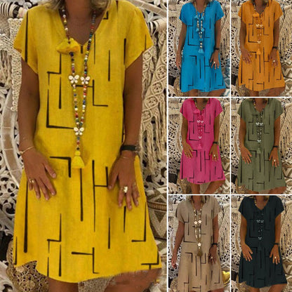 Horúci výpredaj【🏆S-5XL】👗 Jednofarebné jednoduché bavlnené šaty s výstrihom do V 3923792