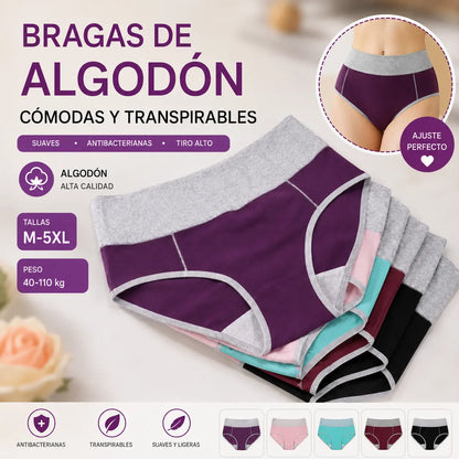5 piezas 🔥40KG-110KG🔥 Ropa interior antibacteriana de algodón puro de talle alto para mujer ✨️