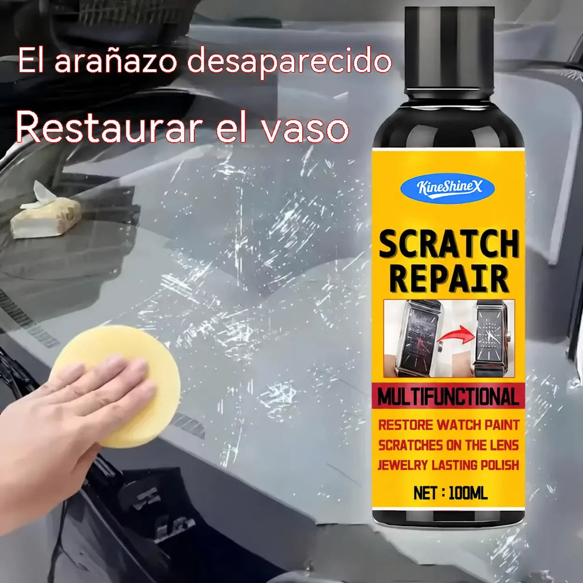 🚗🛡️botella grande【Compra 1 y llévate 1 gratis】Agente reparador de arañazos multiusos, apto para todo tipo de vidrio 🚗✨🛡️