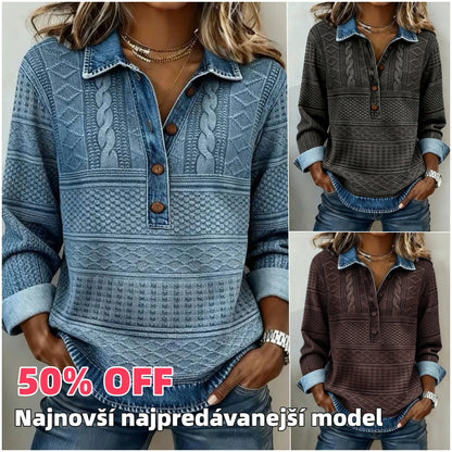 🎁【50% zľava】【S-5XL】 Štýlový retro džínsový top so stojatým golierom, pohodlný na nosenie
