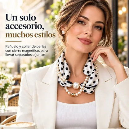 🎀✨ Collar de Perlas con Cinta de Satén para Mujer | Pañuelo Vintage Francés para Cuello, Pelo y Escote