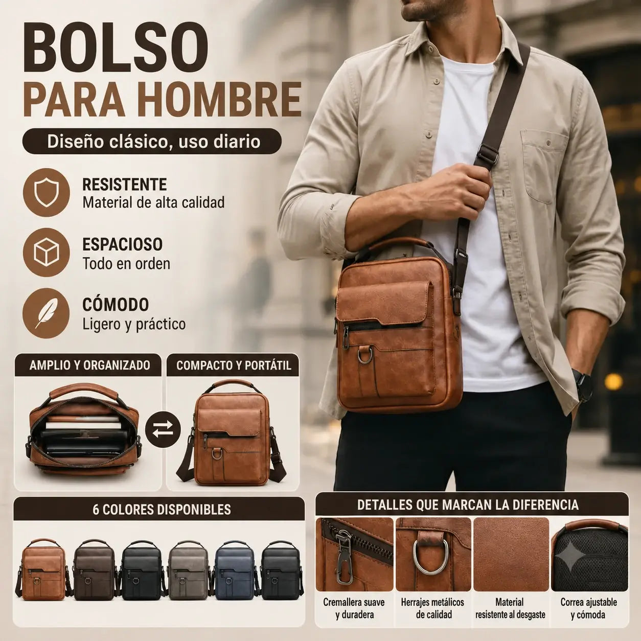🏆【Versión premium de piel auténtica】Bolso de hombro vintage casual para hombre de gran capacidad
