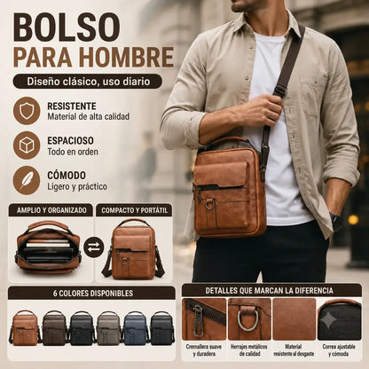 🏆【Versión premium de piel auténtica】Bolso de hombro vintage casual para hombre de gran capacidad