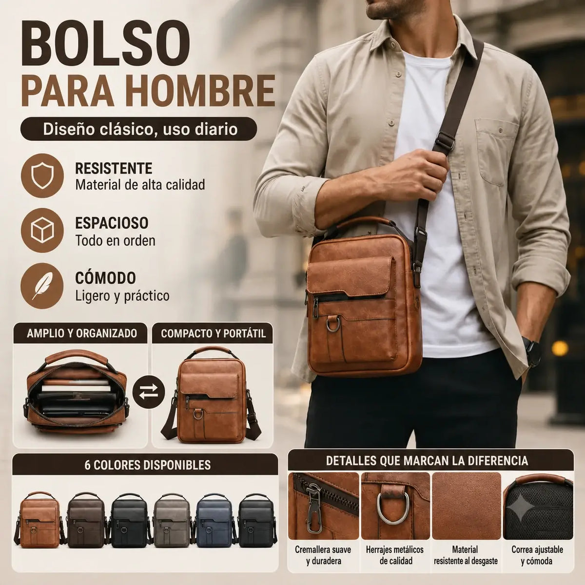 🏆【Versión premium de piel auténtica】Bolso de hombro vintage casual para hombre de gran capacidad