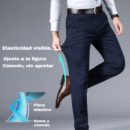 👖👖【50% OFF】Pantalón hombre slim fit casual de negocios , verano, seda hielo, elástico, sin planchar👔