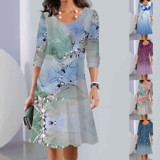 🌼👗【S-5XL】Nové jesenné midi šaty s okrúhlym výstrihom a dlhým rukávom 3713727