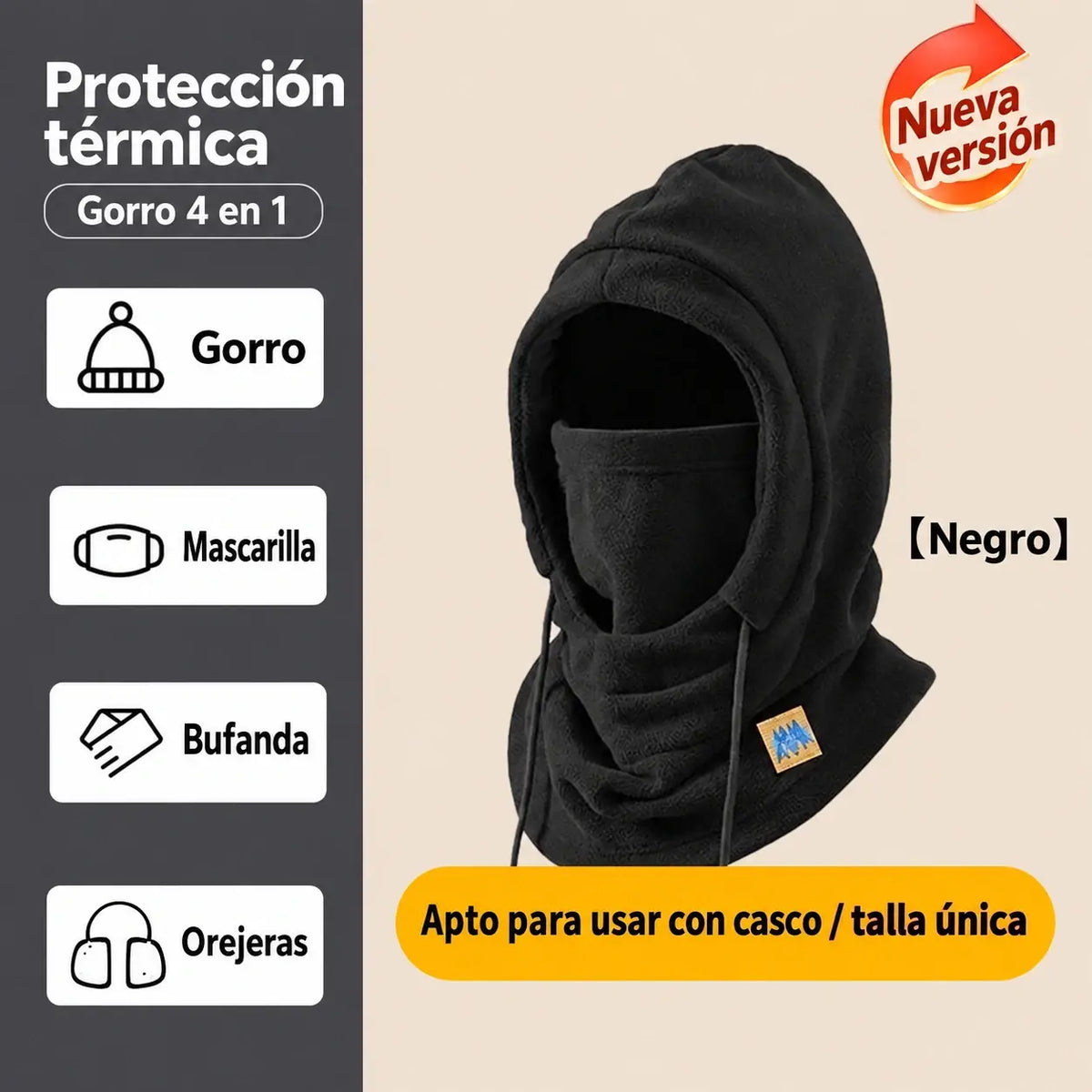 ❄️ Gorro térmico integral con forro polar que te mantiene abrigado hasta -20 grados Celsius. ⛷️ Ideal para esquiar, andar en moto y actividades al aire libre.