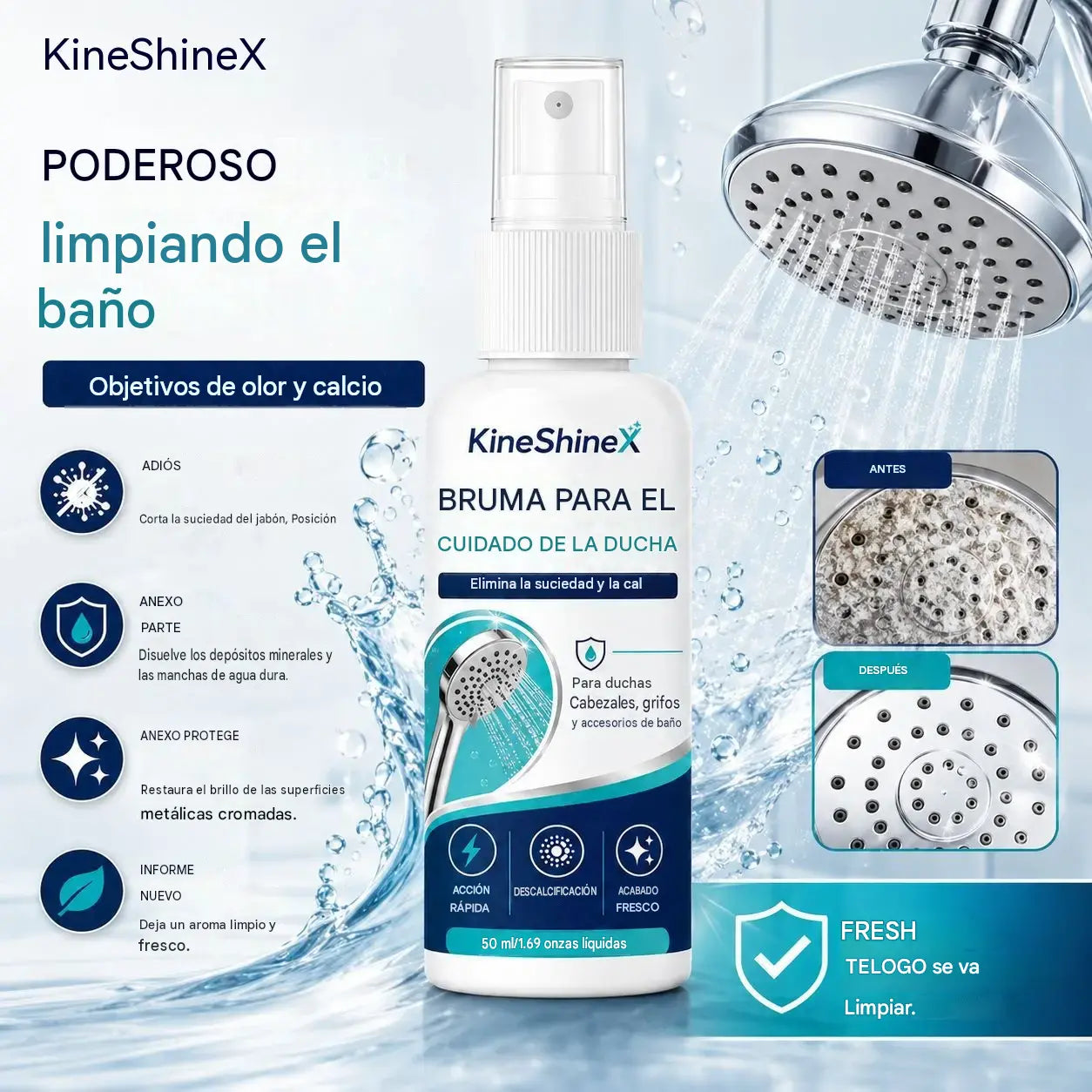 🚿💧Spray descalcificador de ducha de acción rápida