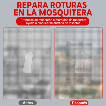 【Compra 5 metros y llévate 5 metros gratis.】[🔥10 metros 23 euros] Reparación de agujeros en mosquiteras con cinta adhesiva, reparación de malla de acero inoxidable.