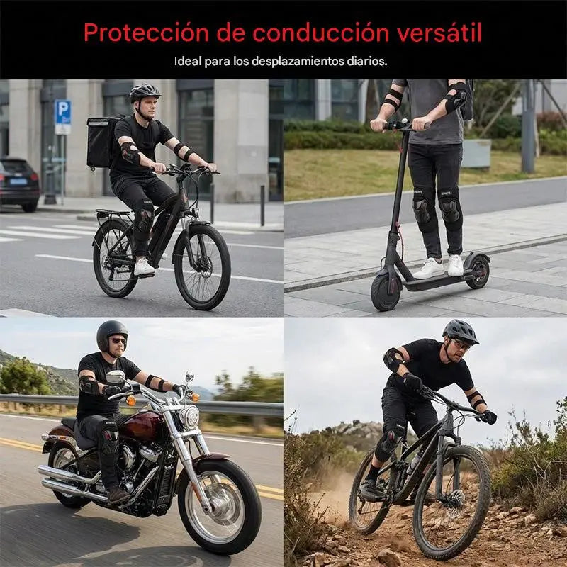 🏍️ ¡Aprovecha ahora con un 40% de descuento! 🛡️ Juego de rodilleras y coderas para motocicleta – Resistentes a los impactos, correas ajustables y forro transpirable – Protección esencial para conducir, patinar o andar en bicicleta 💪