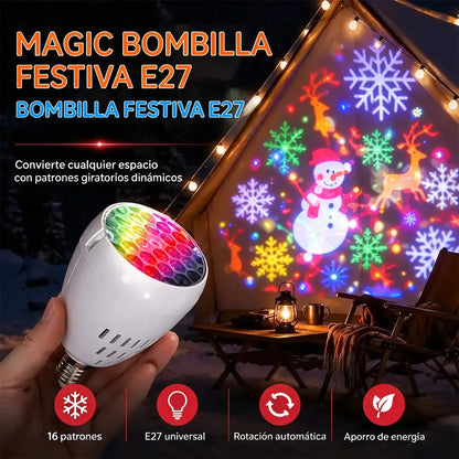 ✨ Bombilla LED de proyección navideña E27 | 16 patrones dinámicos | Crea un ambiente festivo en segundos 🎄