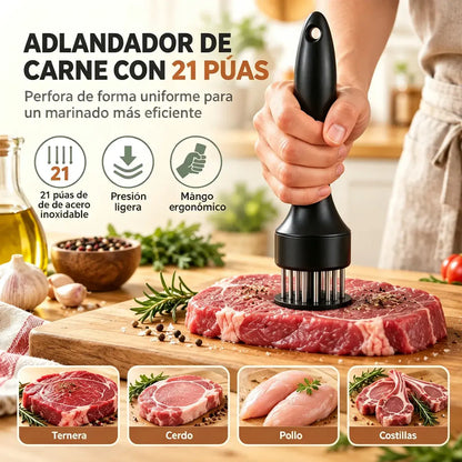 Ablandador de carne de acero inoxidable con 21 agujas para bistec, barbacoa y cocina