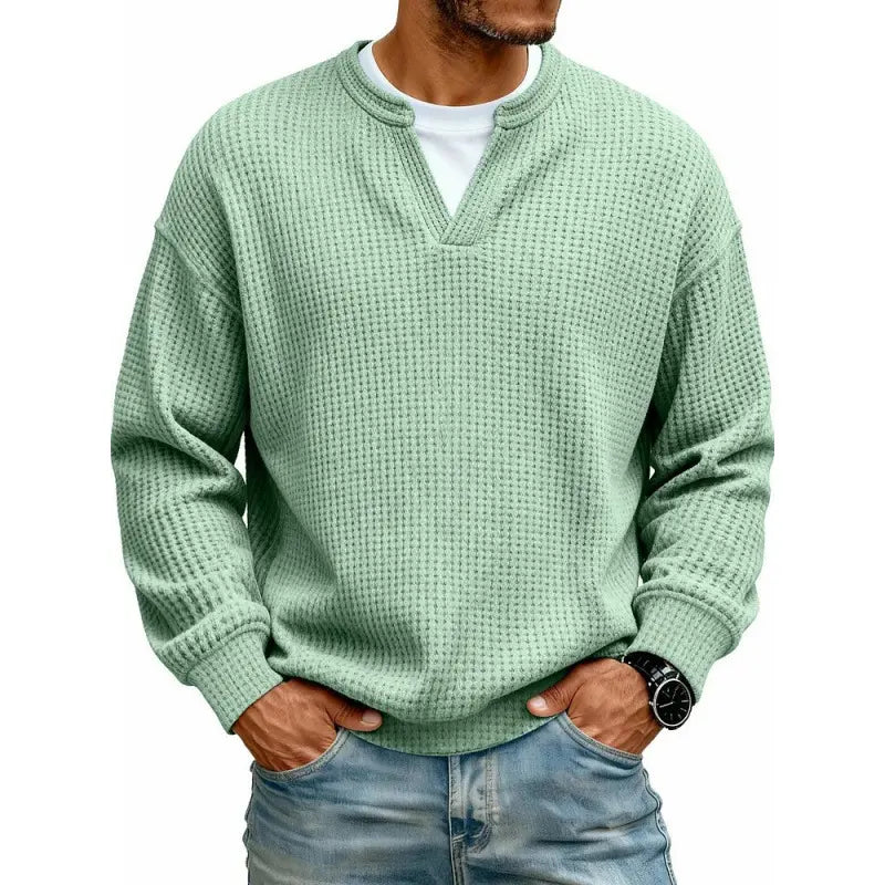👚✨ Comodidad atemporal | Camiseta de manga larga para hombre con textura tipo gofre y efecto superpuesto