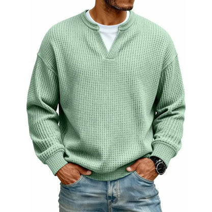 👚✨ Comodidad atemporal | Camiseta de manga larga para hombre con textura tipo gofre y efecto superpuesto