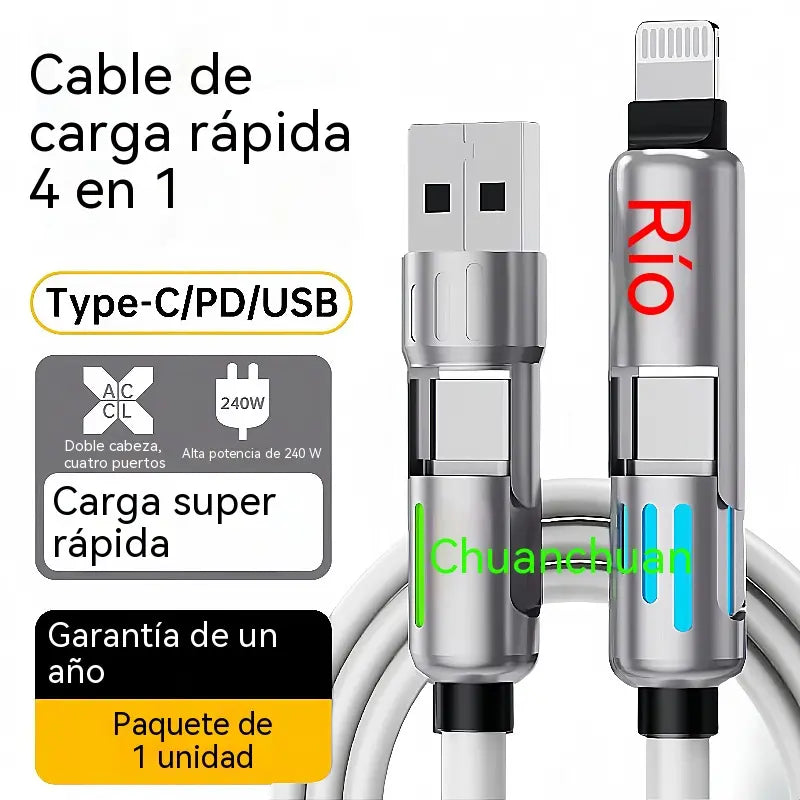 🌈¡Un solo cable, mayor comodidad! Cargador multifuncional con iluminación RGB