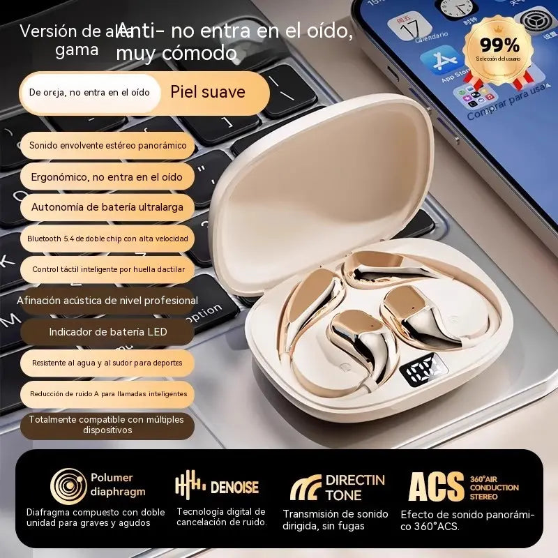 🔋Auriculares inalámbricos Bluetooth sin almohadilla integrada, con gancho para la oreja y conducción ósea🎙️🎧