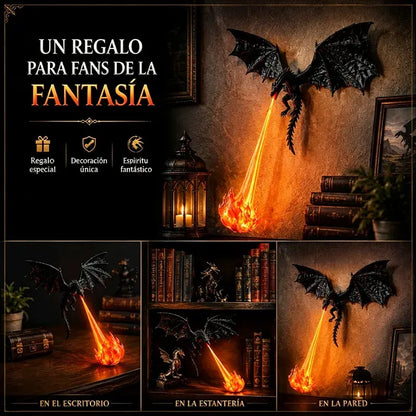 🐉🔥 Lámpara LED de dragón 3D que escupe fuego | Decoración brillante de fantasía para estantería