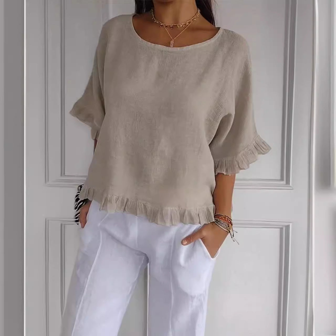 🌸【S-3XL】 Camiseta de Lino y Algodón para Mujer | Blusa Casual de Manga Corta, Fresca y Holgada ✨