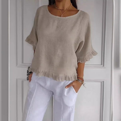 🌸【S-3XL】 Camiseta de Lino y Algodón para Mujer | Blusa Casual de Manga Corta, Fresca y Holgada ✨