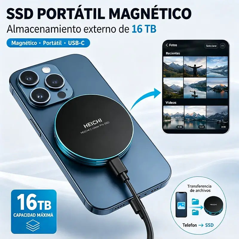 💾⚡【16TB】Disco Duro SSD Portátil Magnético – Alta Velocidad, Compatible con USB-C para Móvil y PC 🧲