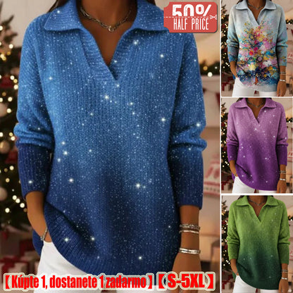 🔥【S-5XL】Pletený sveter s golierom a gradientným vzorom Dreamy Starly Sky