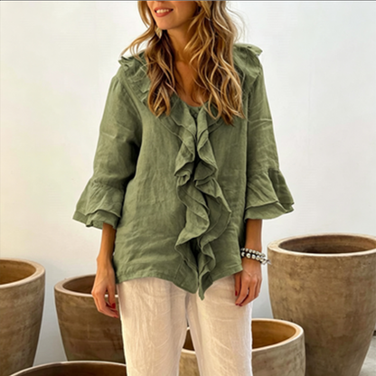 🔥Pago contra entrega✅️【40-100 kg】Camisa casual de moda para mujer, cuello en V con diseño de volantes