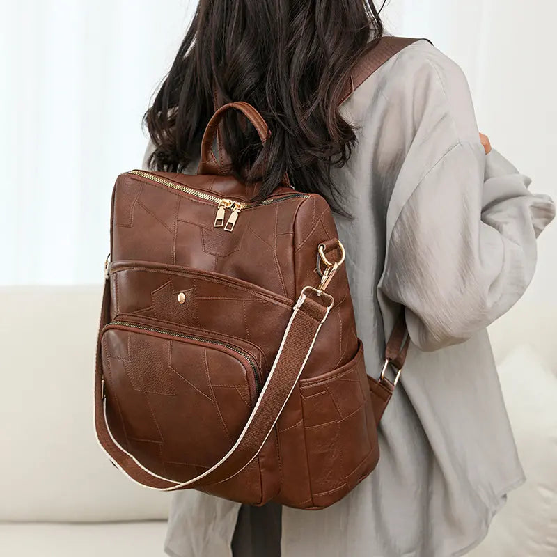 👛🌟Mochila de piel de gran capacidad, diseño a cuadros