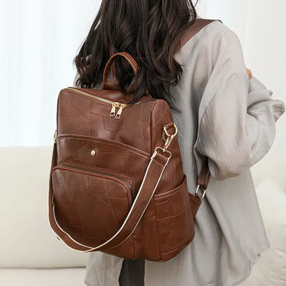 👛🌟Mochila de piel de gran capacidad, diseño a cuadros