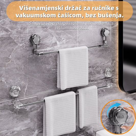 🚿✨【Vremenski ograničena ponuda】Rotirajući držač za ručnike s vakuumskim čašicama, bez bušenja.