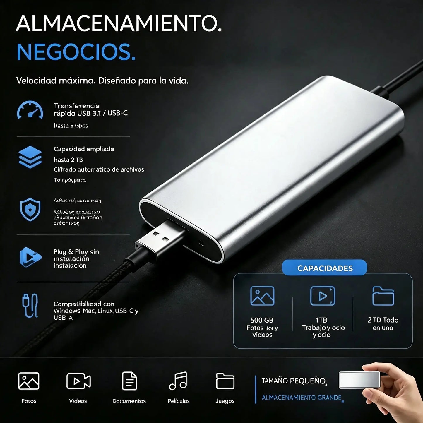 Último día de 50% de descuento: SSD externo portátil: protege tus fotos, vídeos y archivos importantes.