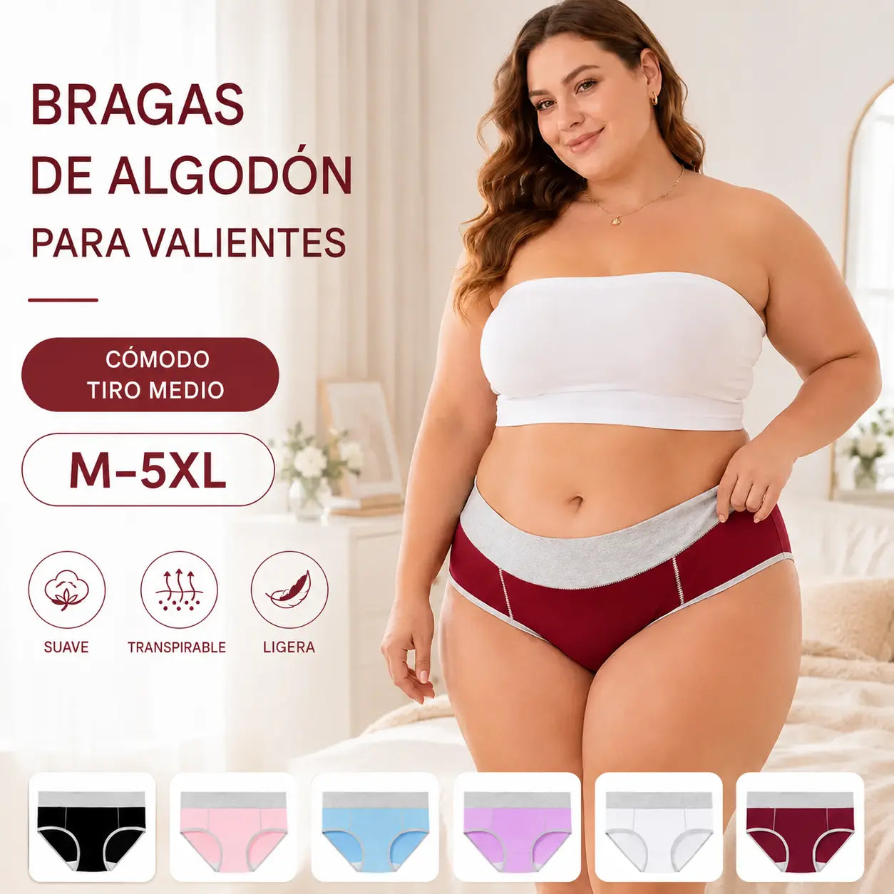 5 piezas 🔥40KG-110KG🔥 Ropa interior antibacteriana de algodón puro de talle alto para mujer ✨️