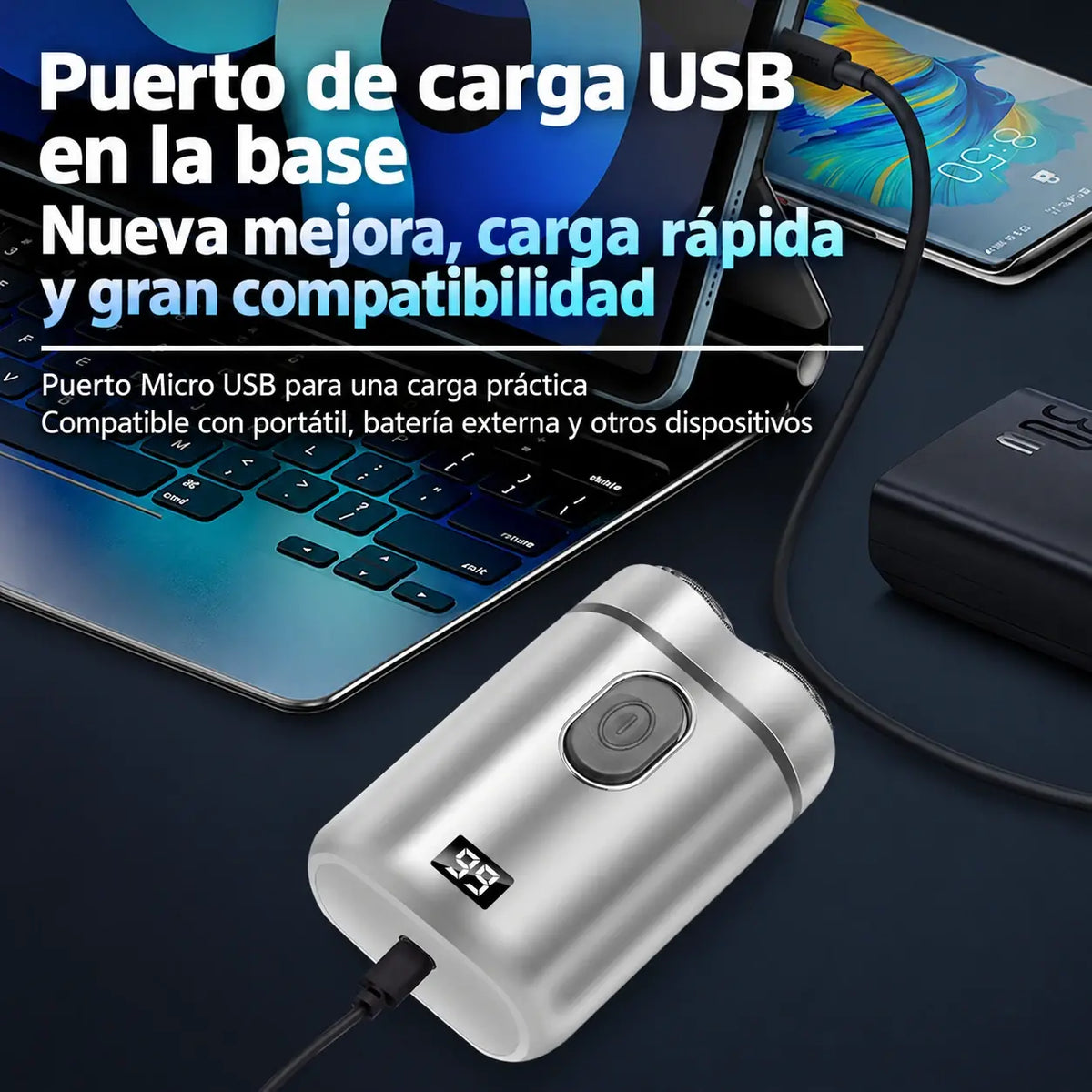 🧡 Mini afeitadora eléctrica portátil para hombre – Doble cabezal rotativo, recargable por USB, compacta y fácil de transportar ⚡