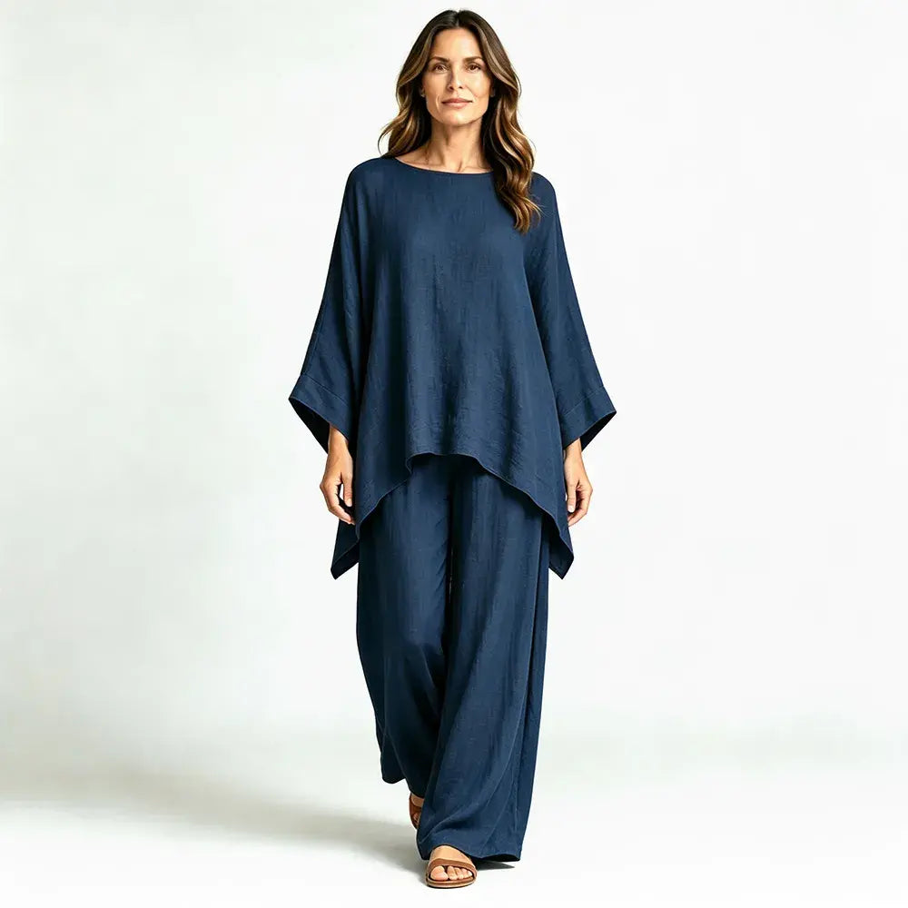 【S-3XL】🌸✨Oferta por tiempo limitado - Conjunto de mujer de camisa holgada básica y pantalón de lino