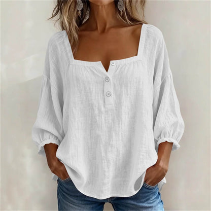 🌸【45-9G KG】Camisa Casual de Manga 3/4 para Mujer Blusa Elegante y Transpirable de Verano Top Holgado Color Liso