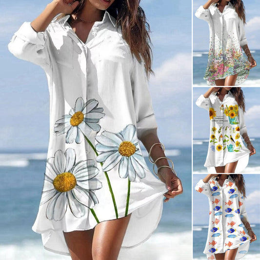 🌻【S-3XL】Rochie cămașă cu imprimeu floral nou 2025 