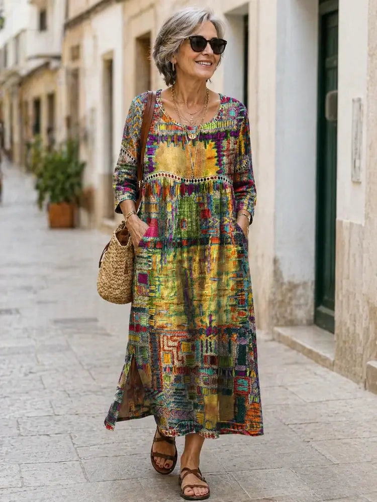 Manuela | Boho maksi haljina s etničkim patchwork uzorkom