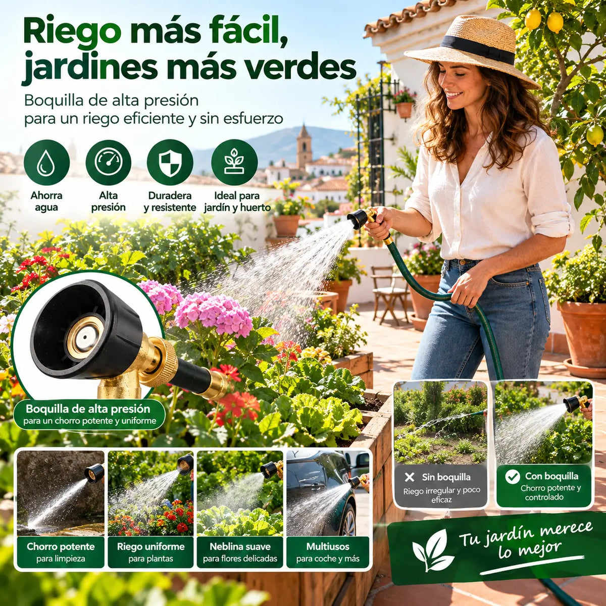 💦【2 piezas 26 euros】💥💪🔩 Cabezal pulverizador con núcleo de cobre macizo – Anticorrosión y riego eficiente en 3 modos 💦