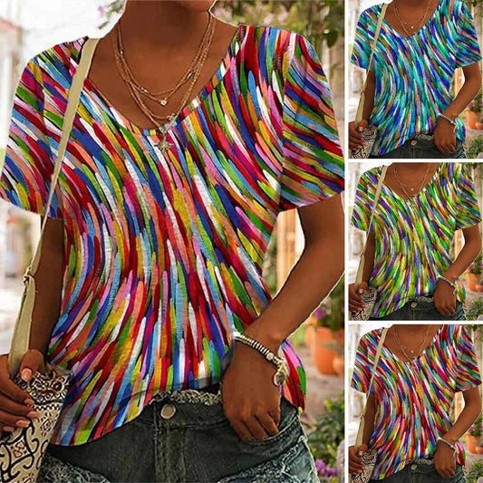 🔥Ofertă limitată în timp🔥【S-5XL】Tricou nou de vară pentru femei cu mânecă scurtă și decolteu în V 3691390 
