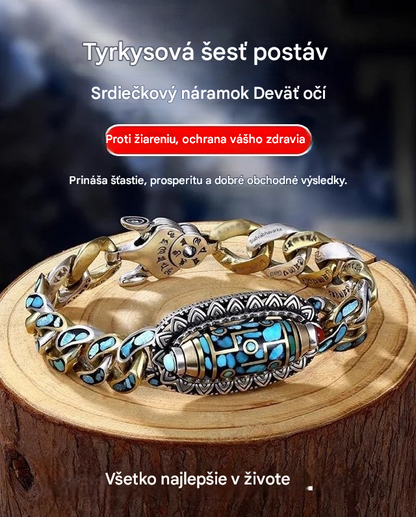 🔥Kúpte 1 a získajte 1 zadarmo, 2 položky✨ Retro náramok z mincového striebra 925 s tyrkysovou mantrou a šiestimi číslicami s prenosnými korálkami