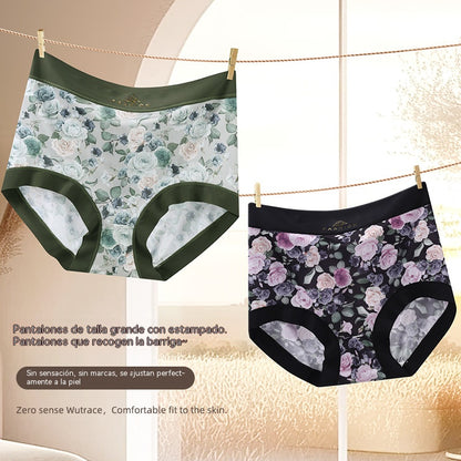 🔥【Compra 3 y llévate 3 gratis】Braguitas estampadas sin costuras de seda fría para mujer ✅Seda natural✅Control de abdomen y efecto push-up
