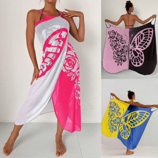 ✨【Nuevo producto con descuento】🦋🦋Nuevo traje de baño playero de gasa con estampado de mariposas para mujer 2025