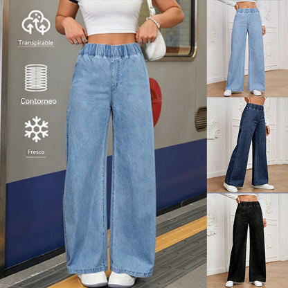 🔥【S-2XL】Novedad 2026: Pantalones vaqueros de mujer versátiles, informales, elásticos, de pierna ancha y corte recto