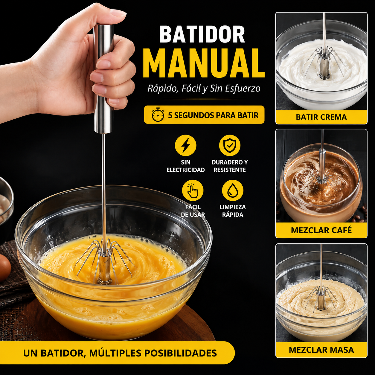 30€【 Conjunto de 2 piezas】Batidor de huevos semiautomático de acero inoxidable
