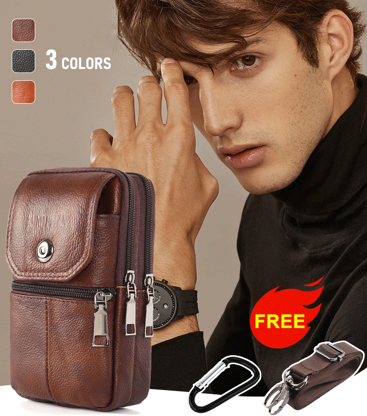 🔥【50% de descuento】Riñonera de cuero genuino para hombre con diseño mixto (bandolera/bolso de hombro)