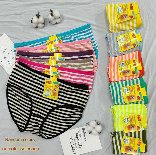 💥【1 set de 12 piese】Lenjerie intimă nouă din bumbac pur, cu talie înaltă, în dungi, pentru persoane de vârstă mijlocie și vârstnice 3897786 