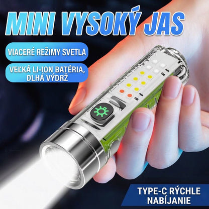 👍👍Kompaktné svietidlo s vysokou intenzitou svetla s multifunkčným bočným svetlom, rýchlym nabíjaním cez konektor typu C, prenosnosťou a ultra dlhou výdržou batérie.