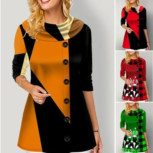 🔥【S-5XL】Tricou de Crăciun din bumbac cald, cu mâneci lungi, confortabil, casual, cu imprimeu 3836428 