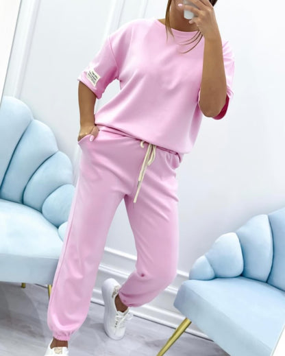 ⏳ ¡Oferta por tiempo limitado! ⏰ Conjunto casual para mujer de top liso y pantalón