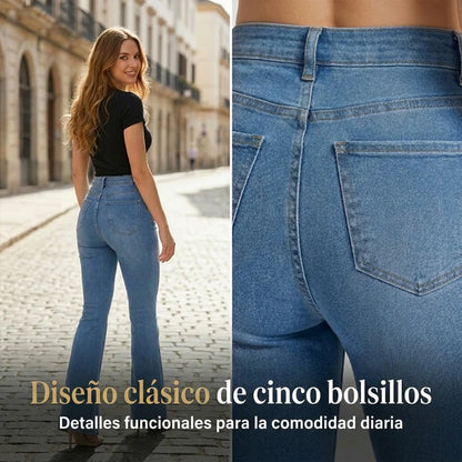 【S-3XL】Vaqueros de cintura alta y acampanado elástico para mujer